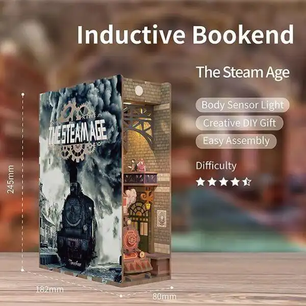 Tonecheer DIY Book Nook Train, The Steam Age Bookend