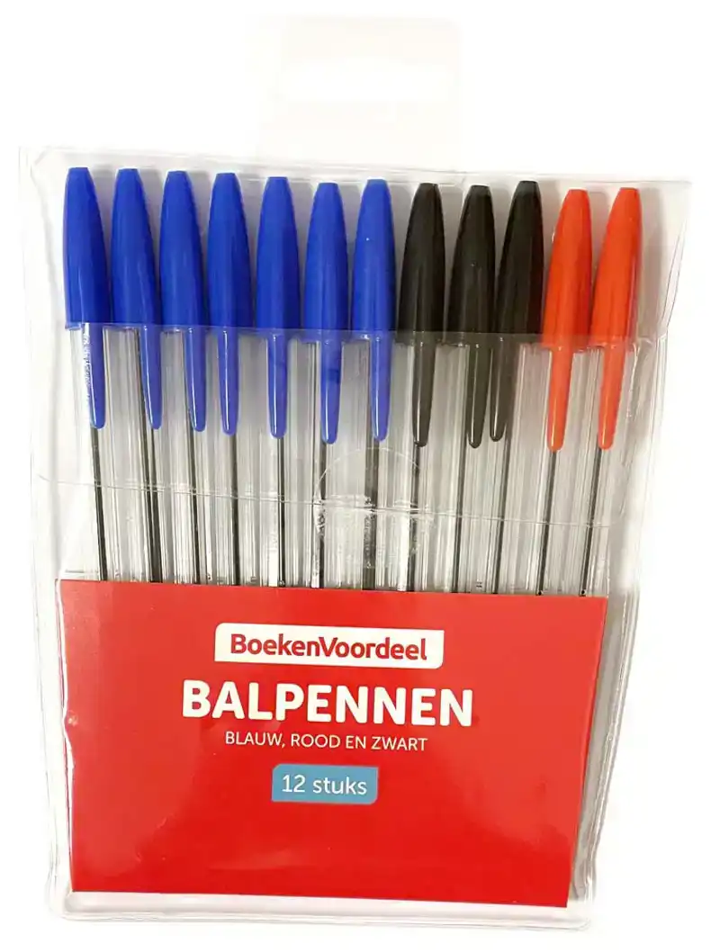 Balpennen Set Blauw/Rood/Zwart  (12 stuks)