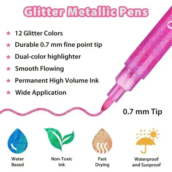 Ohuhu Glitter Metallic Marker Pens set van 12
