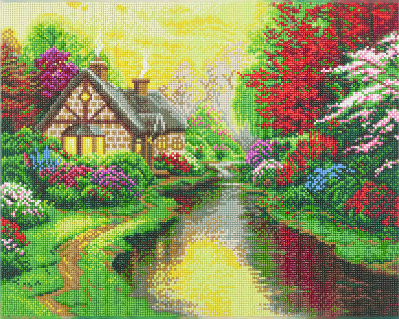 Framed crystal art kit een rustige avond van Thomas Kinkade