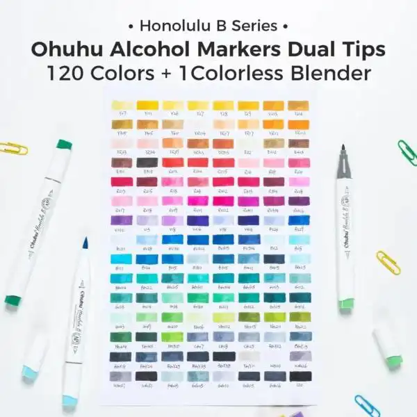 Ohuhu Honolulu B 120 kleuren Alcohol Art Markers Brush & Fine