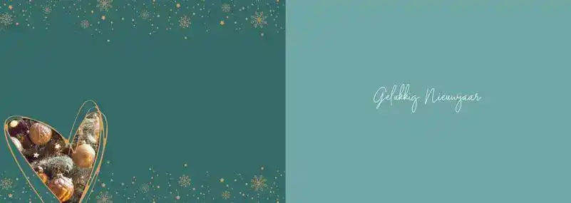 Kerstkaart 2025 kerstdagen 4 afbeeldingen blauw en groen