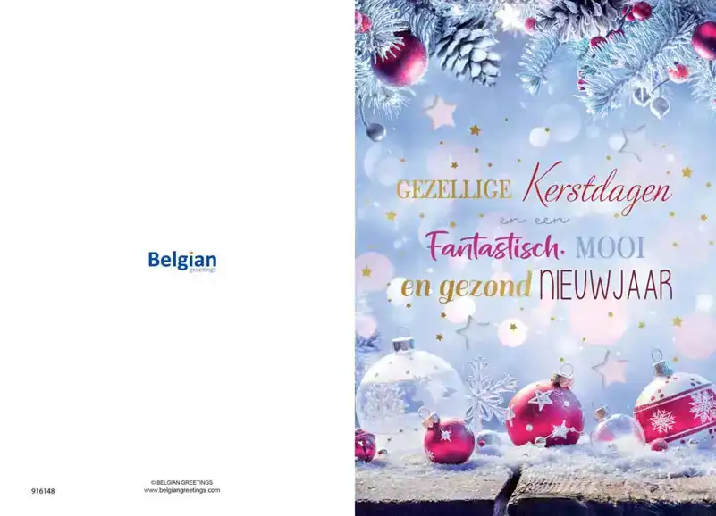 Kerstkaart 2025 kerstdagen blauw rood kerstballen/ feestdagen blauw rood kerstboom