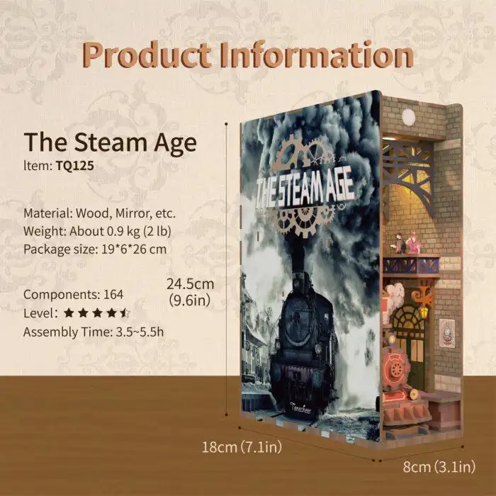 Tonecheer DIY Book Nook Train, The Steam Age Bookend