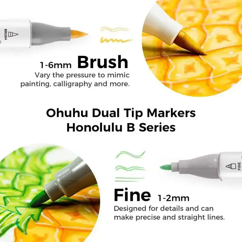 Ohuhu Honolulu B216 Colors Alcohol Markers Dual Tip Set
