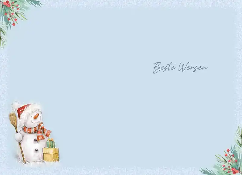 Kerstkaart 2025 feestdagen sneeuwpop/ kerstdagen kerstman in slee