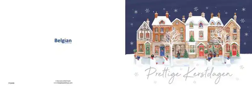 Kerstkaart 2025 Kersthuisjes rood en blauw